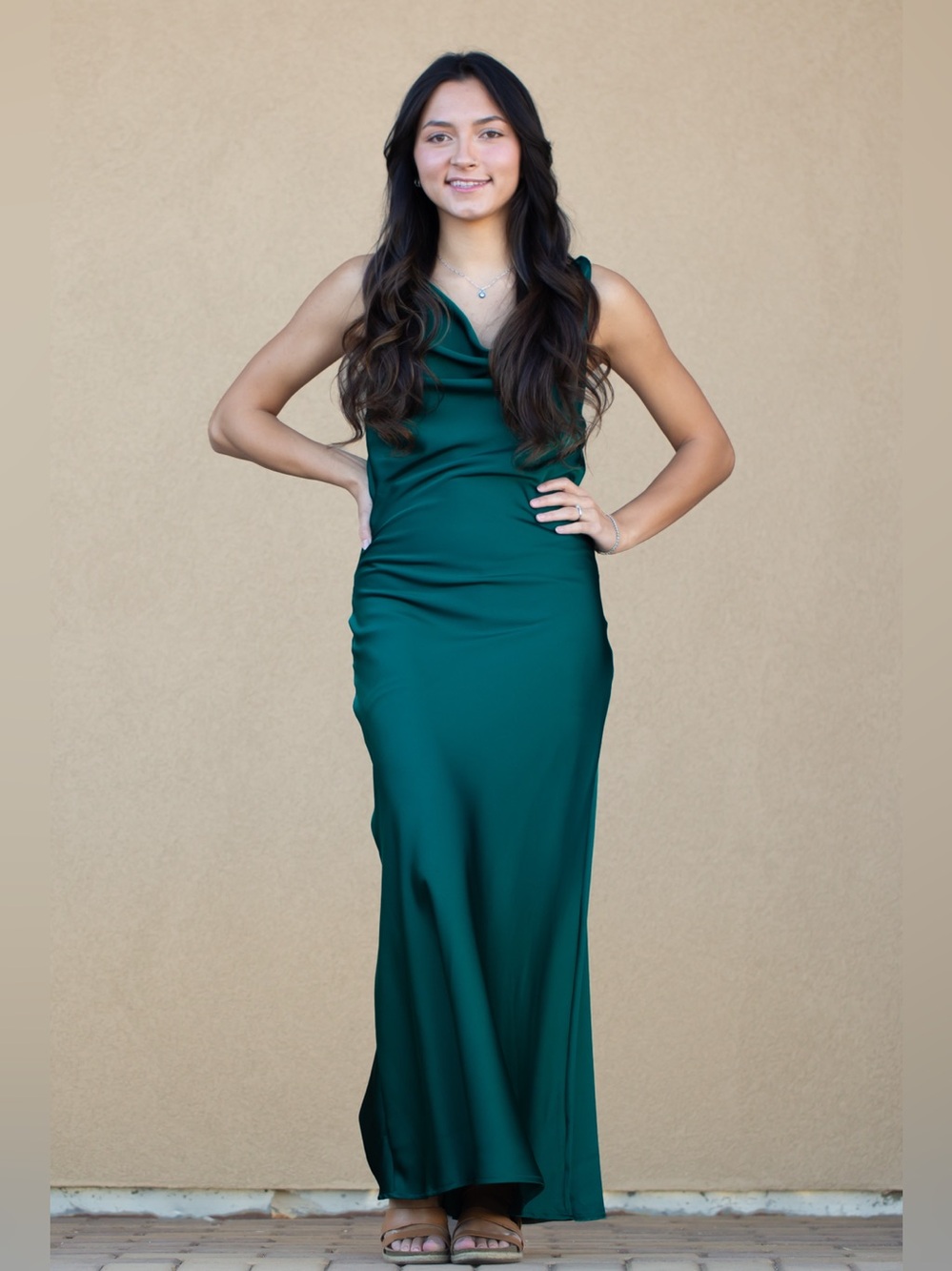 Women's Emerald Green Cowl Neck Slip Dress